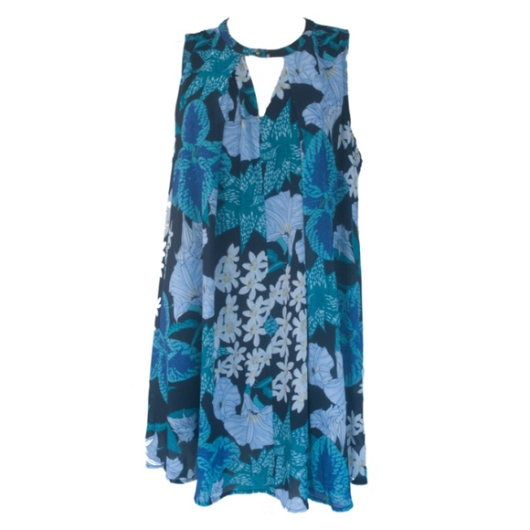 NWT Umgee Black & Blue Floral Swing Keyhole Dress